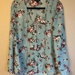 My Michelle LARGE Multicolored Floral V-Neck Long Sleeve Peasant Blouse Aqua Photo 0