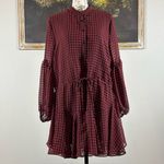 VICI  Womens Size Large Manchester Balloon Sleeve Maroon Black Plaid Dress Photo 1