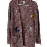 Hippie Rose  Emoji Cardigan Brandy Wine Ivory Knit Whimsy Sweater Photo 0