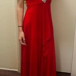 B. Smart Small Red Lined Chiffon Spaghetti Strap Rhinestone Accent Gown Dress Photo 5