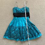 B Darlin B. Darlin Formal Mini Dress Large Back Bow Turquoise Black Juniors Size 5/6 EUC Photo 4