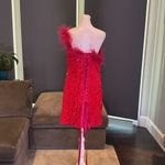 Women’s Pink Short Feather & Sequin One Shoulder Prom Party Dress Size 14 *READ Pink Photo 5