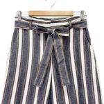 Banana Republic  Blake Linen Cropped Pants Size 4 Wide Leg Gray White Tan Stripe Photo 4