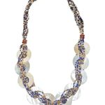 Mother of Pearl Disks Braided With Gold Blue & White Seed Bead Long Necklace Blue Photo 2