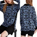 Free People Winter Skies Wallpaper Blue and Black Tunic Sweater Dress Size XS Photo 0