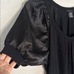 BCBGMAXAZRIA Black Satin Puff Sleeve Blouse Statement Puffy Sleeves Casual Photo 2