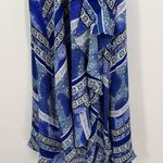 Parker Dominica Olympos Blue Faux Wrap Midi Dress short sleeve flowy Size large Photo 7