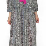 Vintage Robert Too! Blue Black Abstract Collar Bow Preppy Midi Dress Size 16 Photo 0