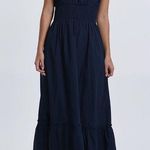 Molly Bracken NWT Tiered Cotton V-Neck Maxi Dress Navy Blue Size Medium Photo 0