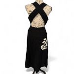 ZARA  Black Floral Embroidered Maxi Halter Dress Open Back Beaded Flowy Midi Photo 2