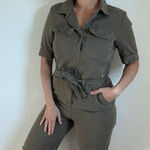 frame denim Army Green Utility Romper Medium Streetwear Snap Zipper Photo 0