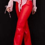 House Of CB ELENAORA SCARLET VEGAN LEATHER TROUSERS Photo 1