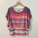 Joseph A. Pastel Multicolor Striped Flowy Chiffon Dolman Sleeve Top Size XL Photo 0