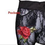 Black sheer lace bottoms with rose appliqué Black Photo 2