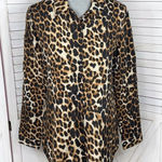 Chico's  Leopard Print Crinkle Upper Button Up‎ Boyfriend Shirt Tan Black Medium 1 Photo 0