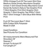 Fruit of the Loom 1990s Vintage Shirt Size Medium Great Smoky Mountains Graphic Unisex T-shirt Photo 1
