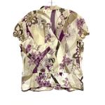 Worthington Button Blouse Floral Purple Polyester Womens 16 Sheer Sash Belt Photo 3