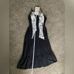 Joie  Black Linen Blend Dress & Floral Scarf 2-Piece Set Photo 8