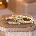 Gold Inside Out Oval Hoop Earrings CZ Simulated Diamond Layered Hoops NWT Photo 0