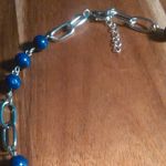 Lapis Lazuli and White Austrian Crystal Silvertone Paperclip Necklace Photo 4