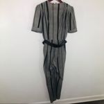 Vintage Striped Jumpsuit Pants Belted 70s M 12 80s Retro Business Suit Gray Photo 5