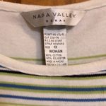 Vintage Napa Valley Green Striped Short Sleeve Top with Floral Design 1X Photo 3