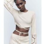 ZARA  Women's Cream Ecru Crochet Knit Boho Long Sleeve Cut Out Crop Top Size S Photo 0