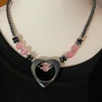 Vintage Hematite Black Rose Quartz Cut Out Heart With Pink Gemstones Necklace Photo 2