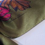 Vintage Ginnie Johansen 80s Olive Floral Silk Square Scarf Academia Old Money Green Photo 2