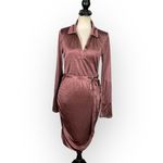 Louna Ruched Dress Women's Large Brown Jersey Knee Length Long Sleeve V Photo 2