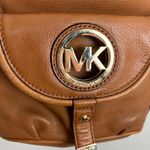 Michael Kors Leather Hobo Handbag Shoulder Bag Gold Plated Hardware Fulton Brown Photo 3