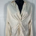Topshop  Knot Front Ivory  Satin Long Sleeve V Neck Top Size 4 NWT Photo 4