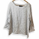 Tahari  Women's White Navy Striped Linen Boat Neck 3/4 Sleeve Top XL Photo 0
