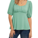 Grace Karin  | Turquoise Ruched Front Short Sleeve Blouse Size Small Modest Photo 0