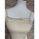 Vtg 90s Y2K Lace Trim Cami Sz L Babydoll Tank Top Ivory Sequins Fairy Coquette Photo 1
