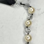 Faux Pearl and Clear Beaded Black Ribbon Tie Statement Necklace Photo 5