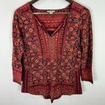 Lucky Brand Boho Peasant Top S Red Floral Folk Festival Hippie Earthy Blouse Photo 0