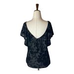 1. State State Black Floral Velvet Ruffled Slit Sleeve V Neck Pullover Blouse‎ Size XS Photo 2