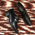 90s Vintage Androgynous “Men Style” Women Leather Loafers Dress Shoes Brogues Pointed Toe Office Siren Core Oxfords Silver Buckle #Classic #Formal #Goth #Preppy Dark #Academia Measurement in pics Black Size 8.5 Photo 2