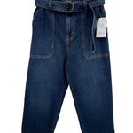 Time and Tru jeans women's 8 paperbag wide leg crop belted blue dark wash NEW Photo 0