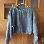 Free People Gray  Distressed Jeweled Crop Sweater Crewneck Size Small Photo 0