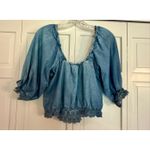 American Eagle  denim eyelet cropped Puff sleeve blouse small Photo 6
