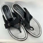 Marc Fisher Marc‎ Fisher Thong Wedge Sandals Black Leather Elastic Size 9.5M Women's Photo 1
