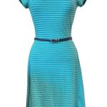The Limited  Stripe Dress XS Turquoise Blue Black Navy Belt Fit & Flare Short Sleeve Photo 0