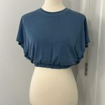 Sweaty Betty XS Teal Blue Peaceful Cap Sleeve Crop Top with Elastic Waist Photo 5
