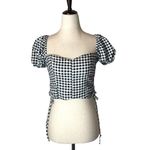 Likely Shirt Women Small Black White Gingham Cavanaugh Puff Sleeve Crop Peasant Photo 1