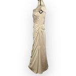 La Femme Gown Women's 8 Champagne Satin Off the Shoulder Ruched Trumpet Maxi Photo 3