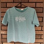 Nina St. Claire Vintage Floral Embroidered Knit Top Seafoam Green Size Small Blue Photo 0