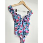 SheIn Flamingo Swimsuit Tropical Print Ruffle Blue/Pink Large Photo 1