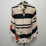 Valerie Stevens  Blush & Navy Floral Striped Bell Sleeve Blouse Size Small Photo 4